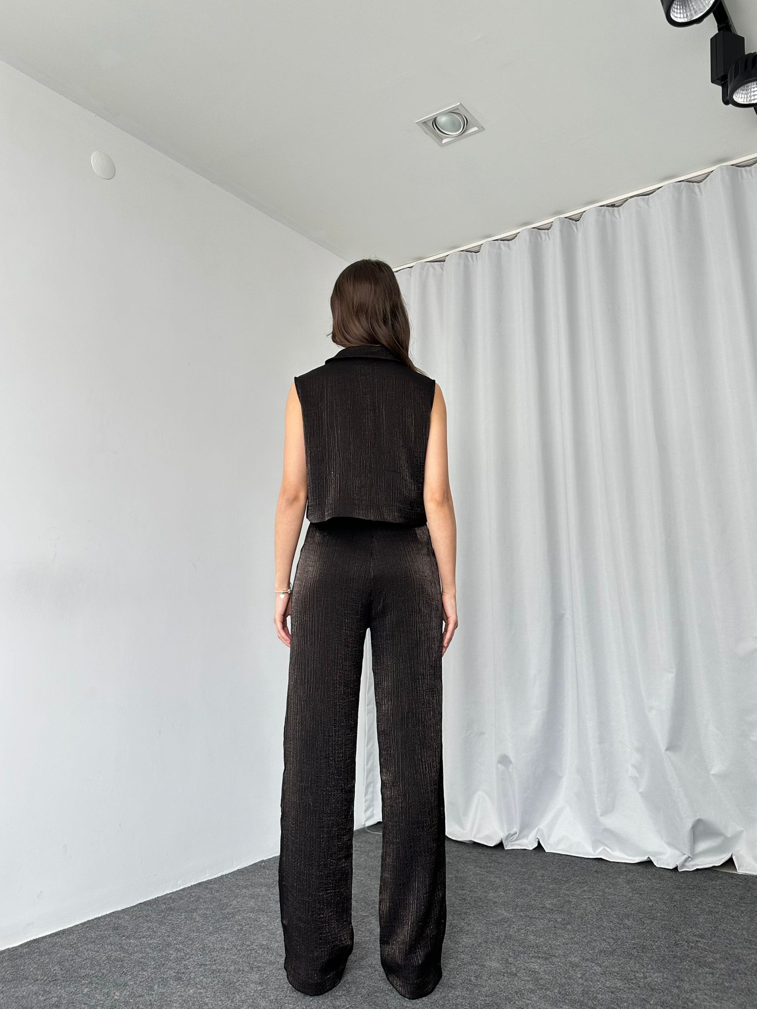 Fermuarlı Gömlek-Plazzo Takım (Siyah) - Görsel 7