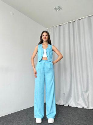 Kadın Bebek Mavisi Yelekli Takım