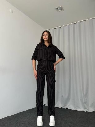 Cep Detaylı Pantalon-Gömlek Takım (Siyah)