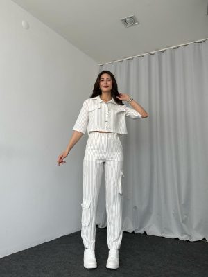 Cep Detaylı Pantalon-Gömlek Takım (Beyaz)