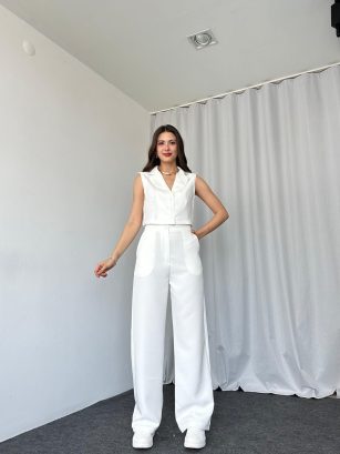 Kısa Yelekli-Plazzo Takım (Beyaz)