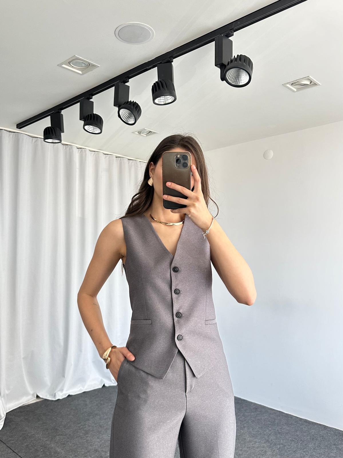 Kadın Füme Double Paça TEK Pantalon - Görsel 2