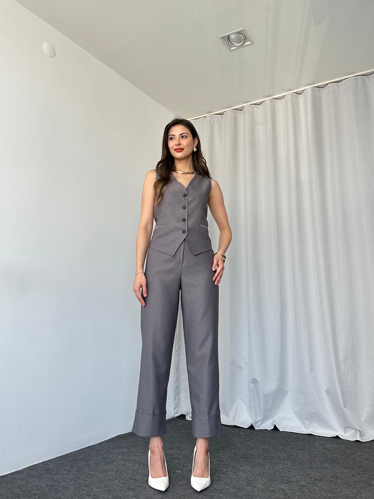 Kadın Füme Double Paça TEK Pantalon - Görsel 4