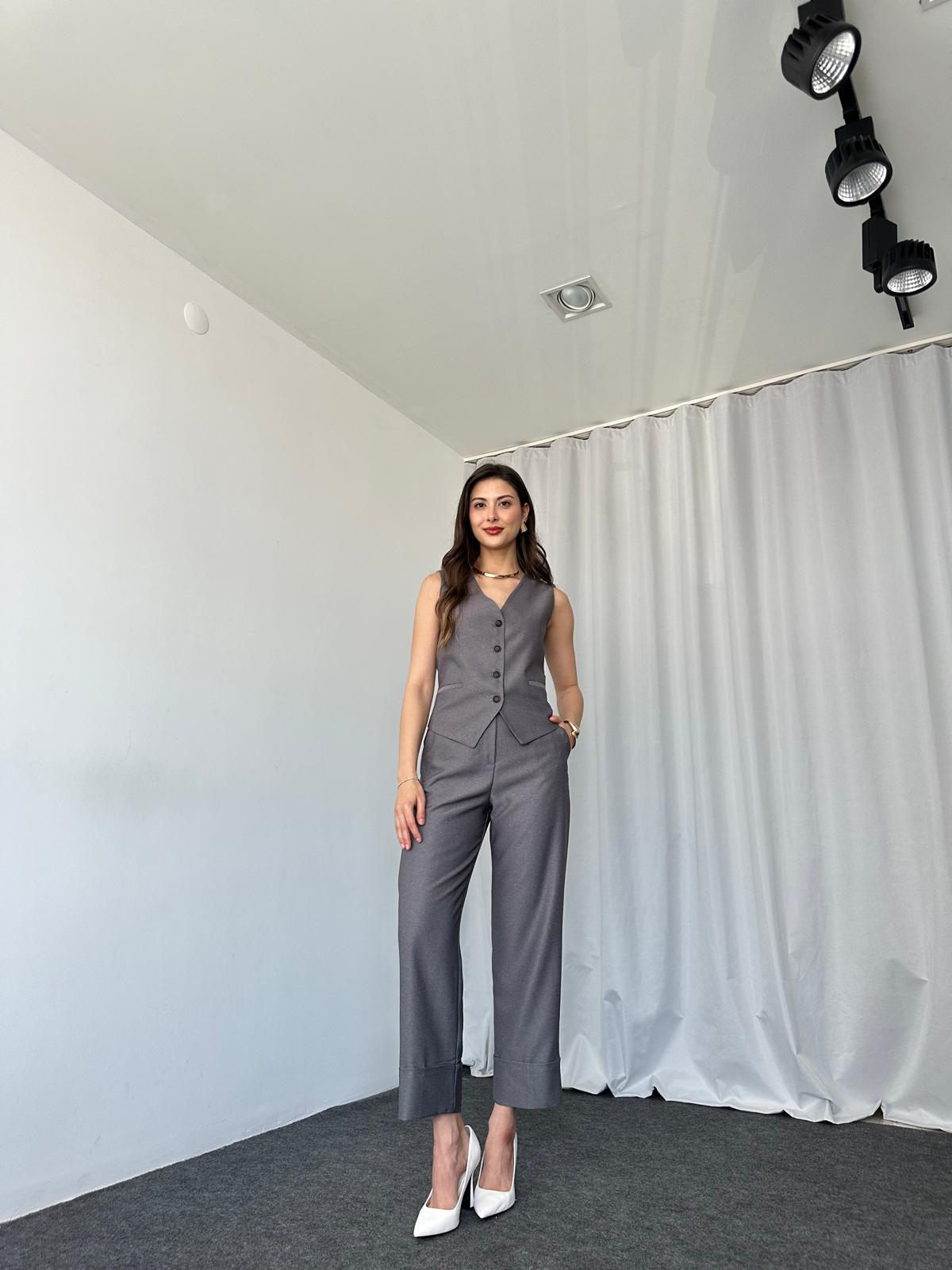 Kadın Füme Double Paça TEK Pantalon - Görsel 6