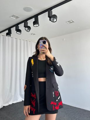 Nakışlı Tasarım Ceket (Siyah)