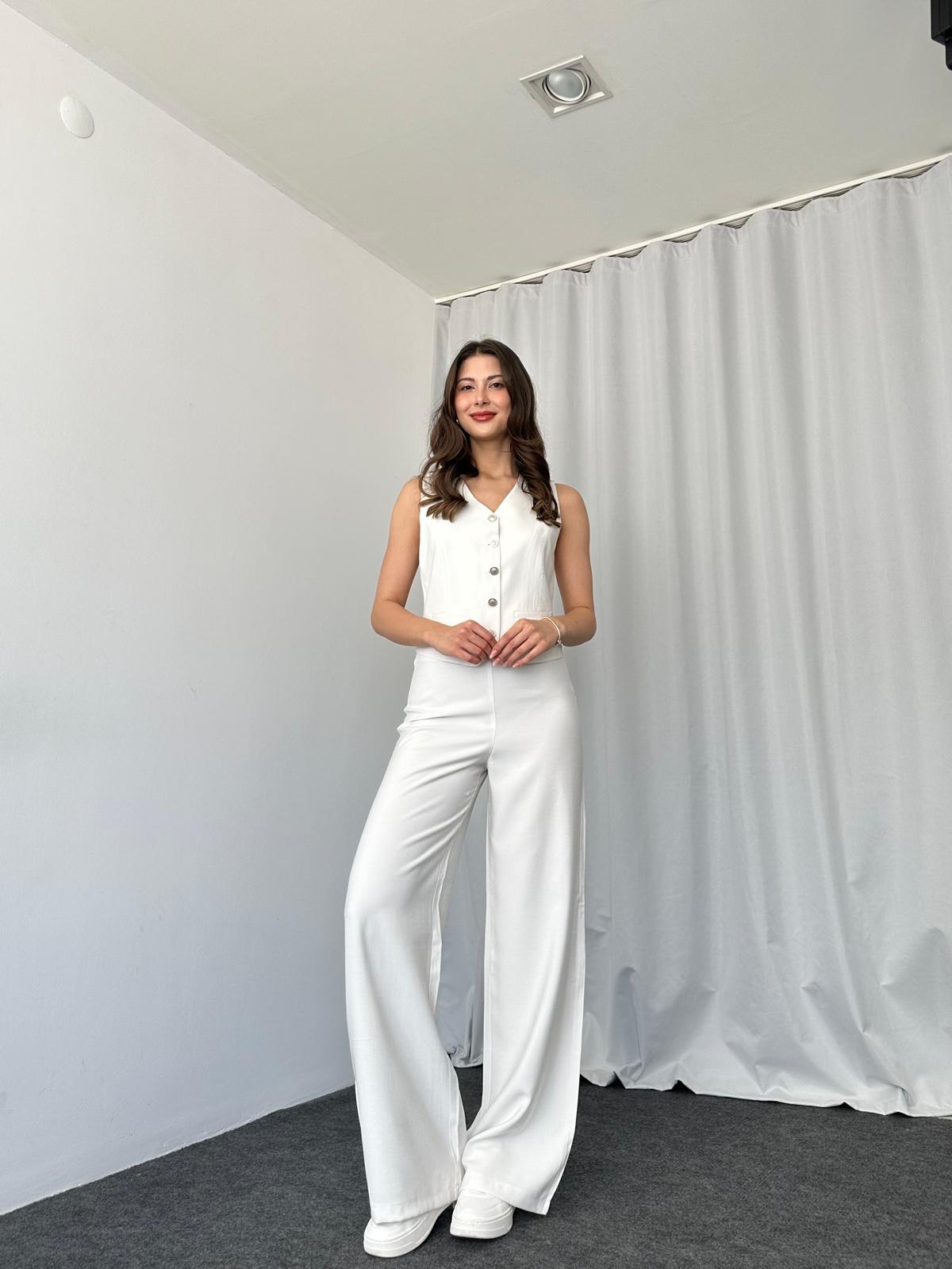 Silver Düğmeli Yelek-Pantalon Takım (Beyaz) - Görsel 6