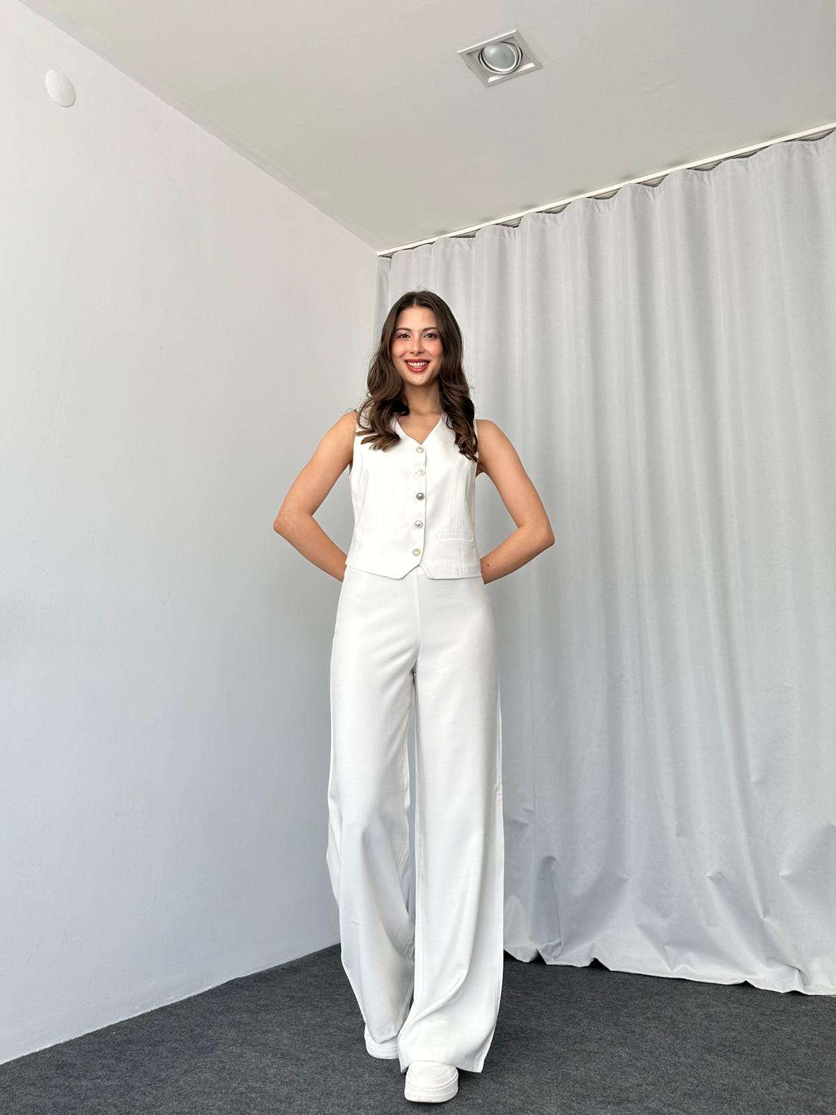 Silver Düğmeli Yelek-Pantalon Takım (Beyaz) - Görsel 7