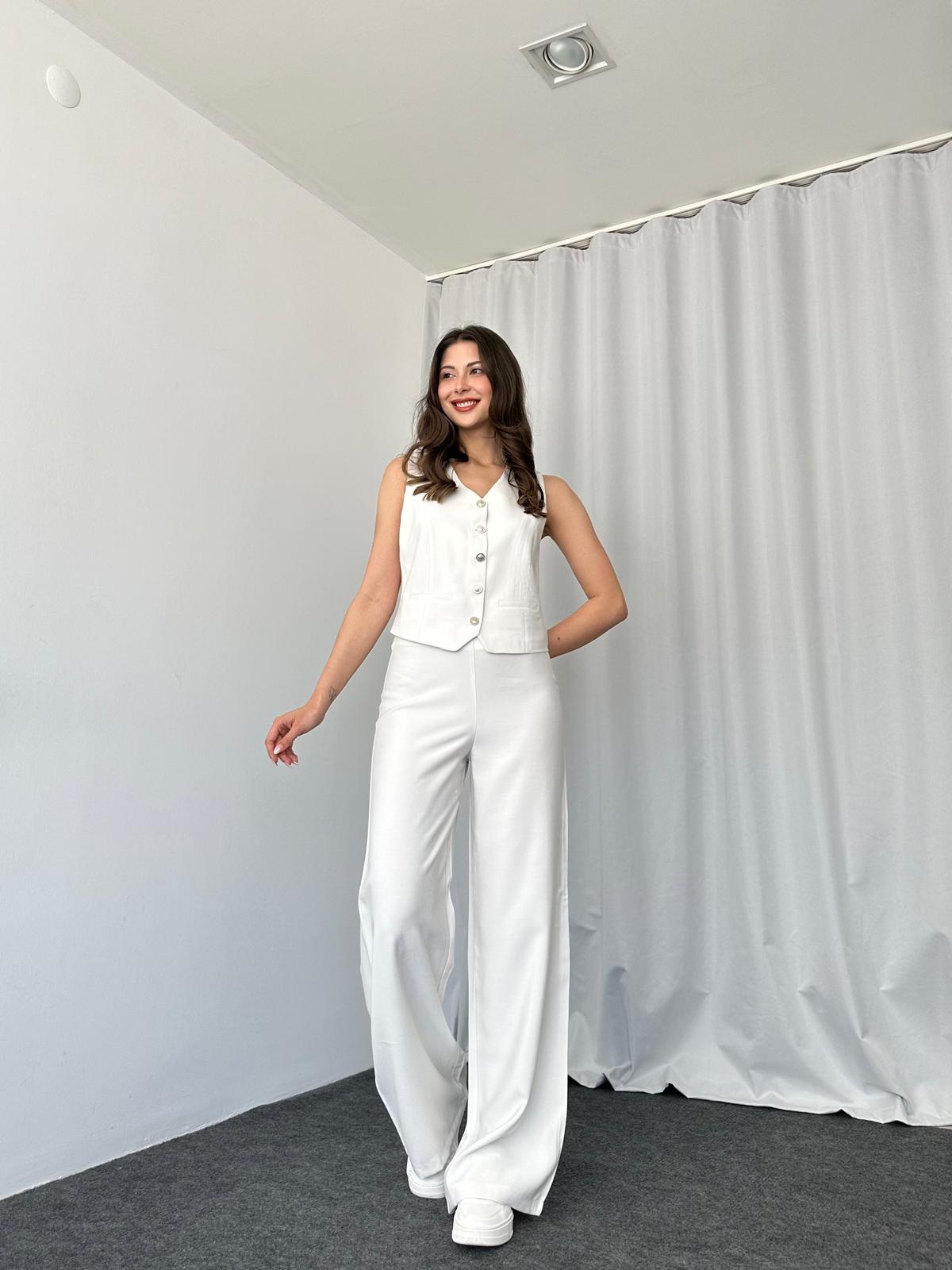 Silver Düğmeli Yelek-Pantalon Takım (Beyaz) - Görsel 8