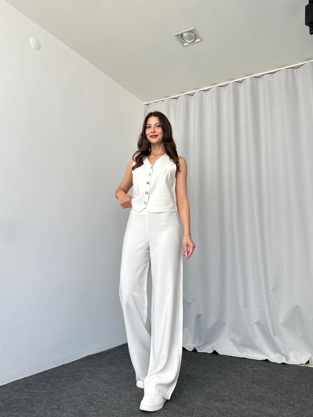 Silver Düğmeli Yelek-Pantalon Takım (Beyaz) - Görsel 10