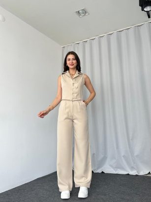 Rachel Yelek-Pantalon Takım (Krem)