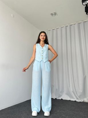 Edna  Yelek-Pantalon Takım (Bebek Mavisi)