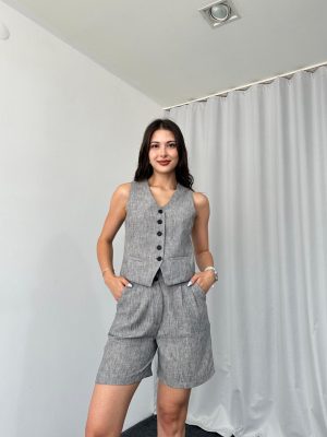 Laura Yelek-Şort Takım (Füme)