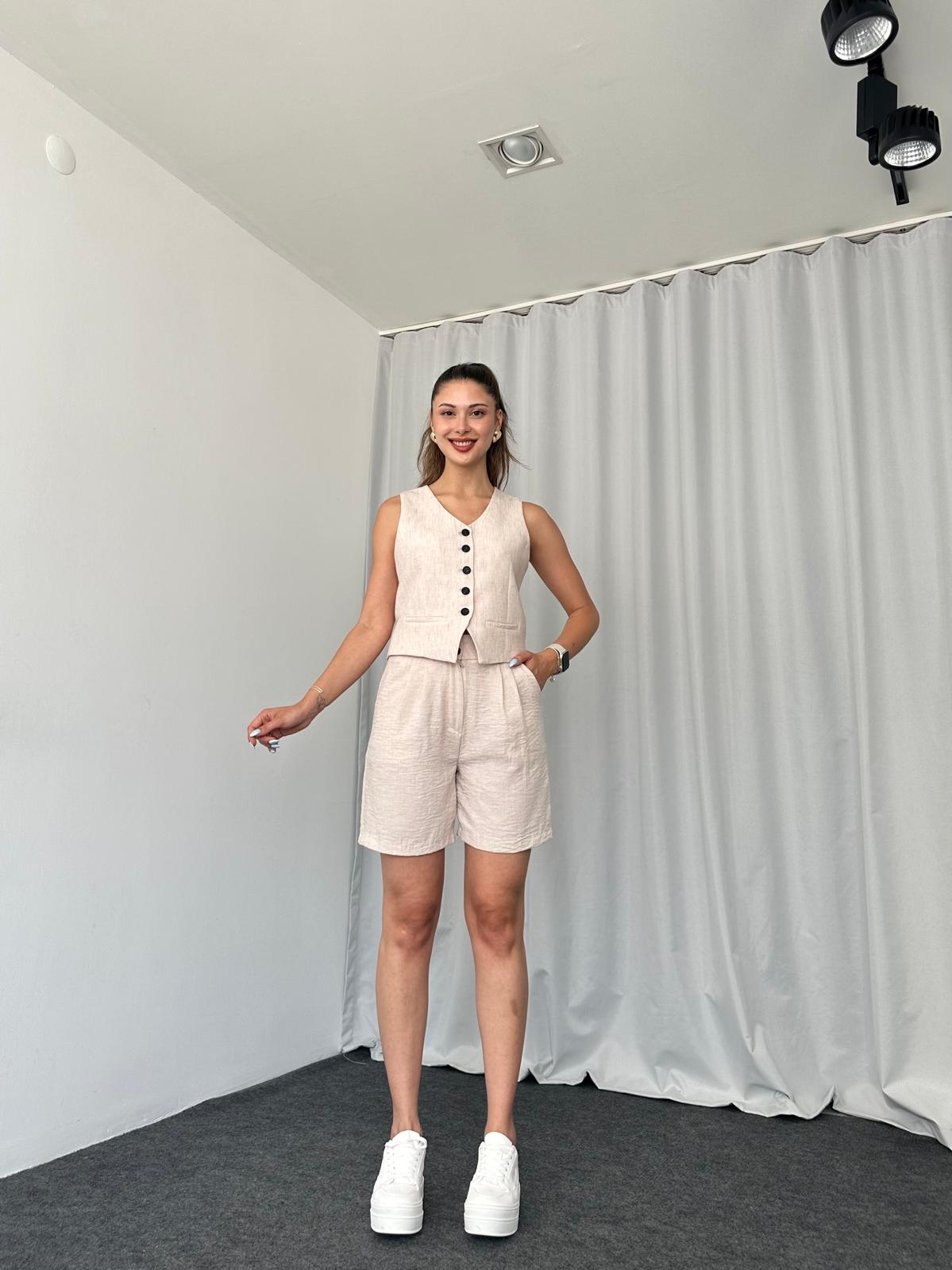 Laura Yelek-Şort Takım (Taş Rengi) - Görsel 10