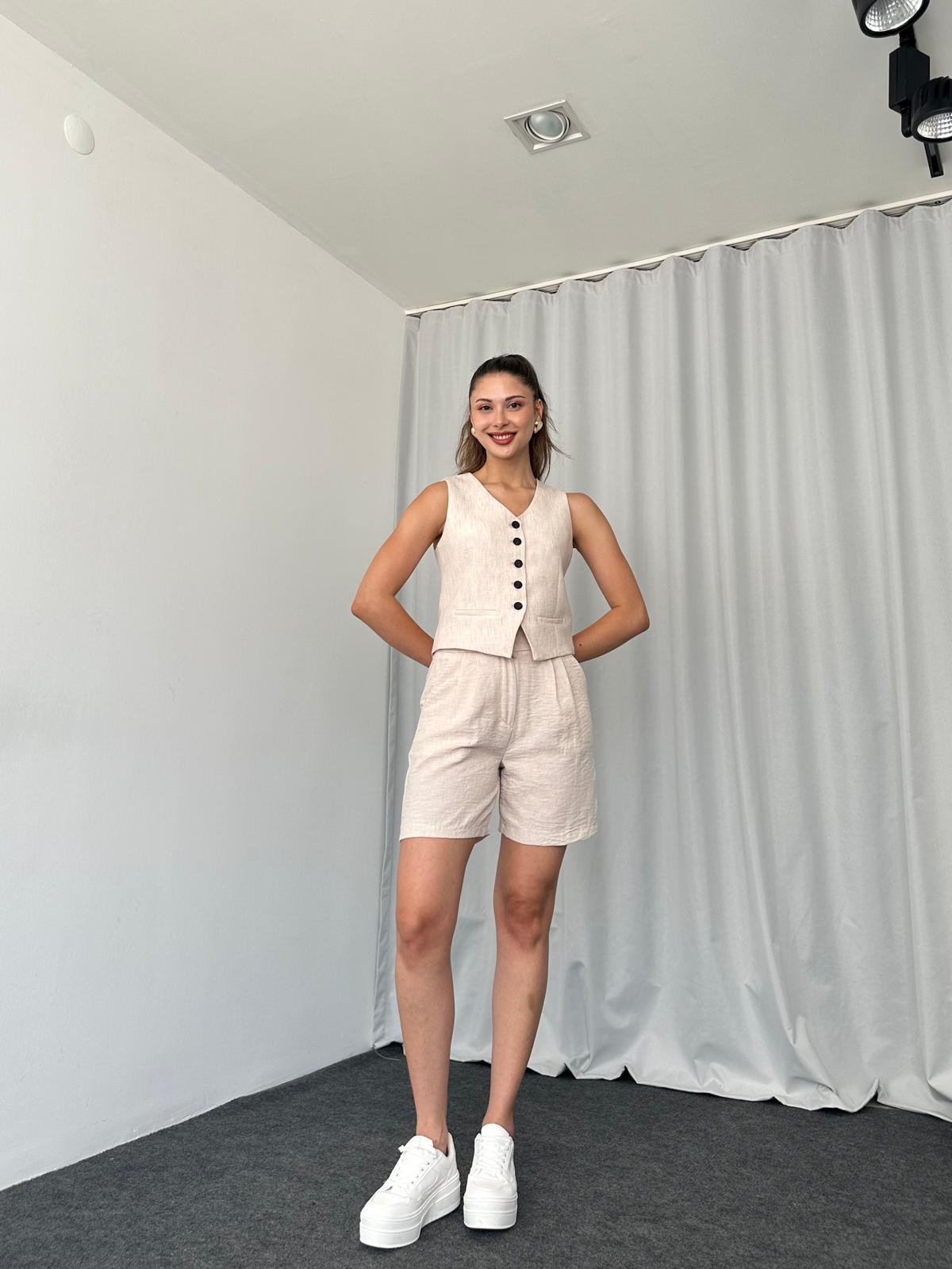 Laura Yelek-Şort Takım (Taş Rengi) - Görsel 11