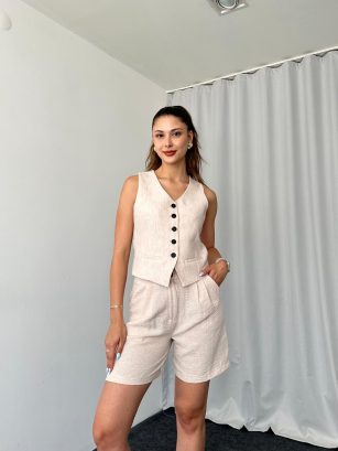 Laura Yelek-Şort Takım (Taş Rengi)