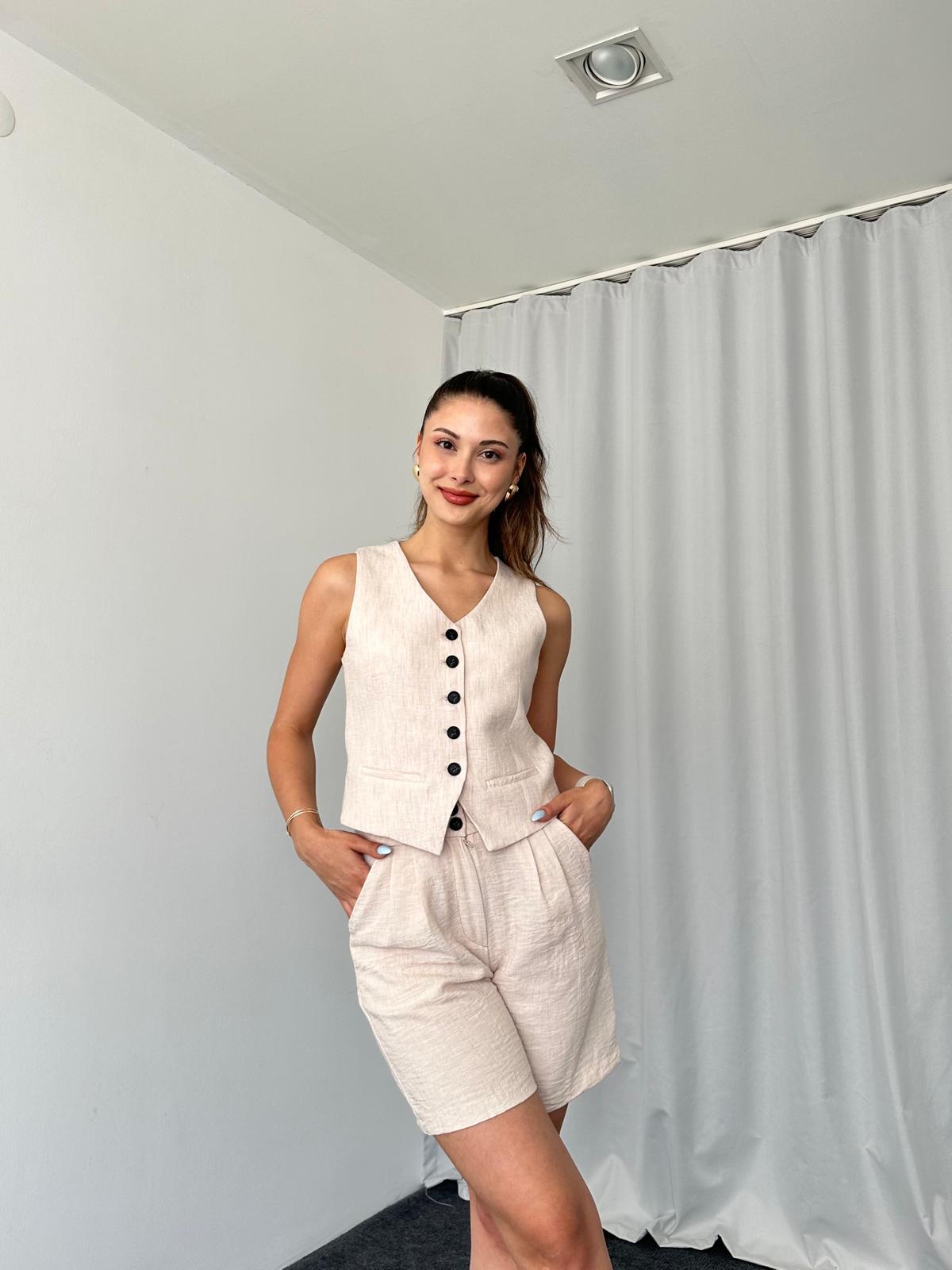 Laura Yelek-Şort Takım (Taş Rengi) - Görsel 6