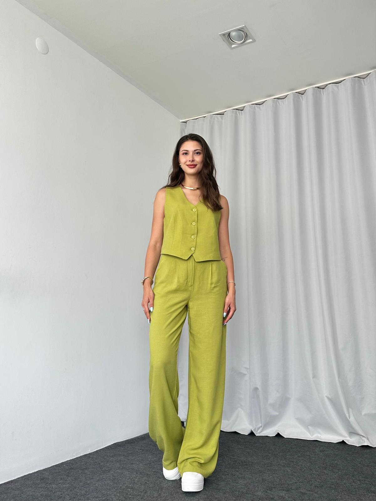 Kadın Keten Yeşil Shay Takım - Görsel 3