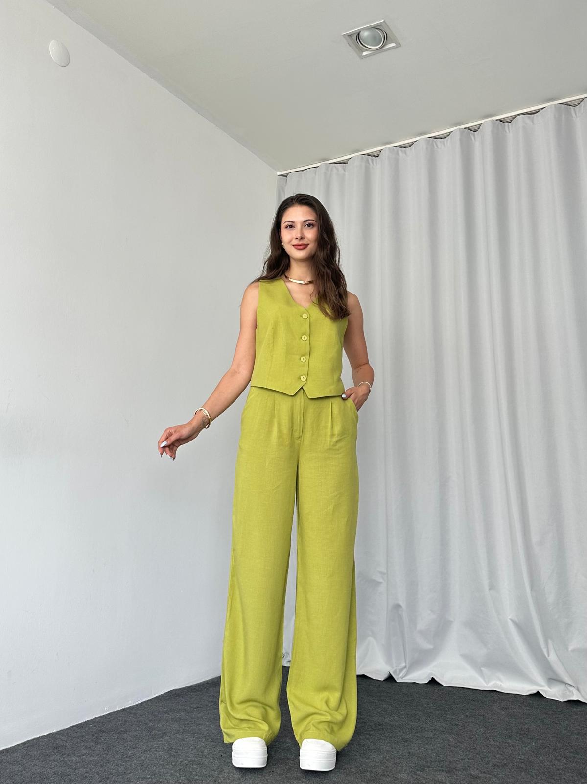 Kadın Keten Yeşil Shay Takım - Görsel 4