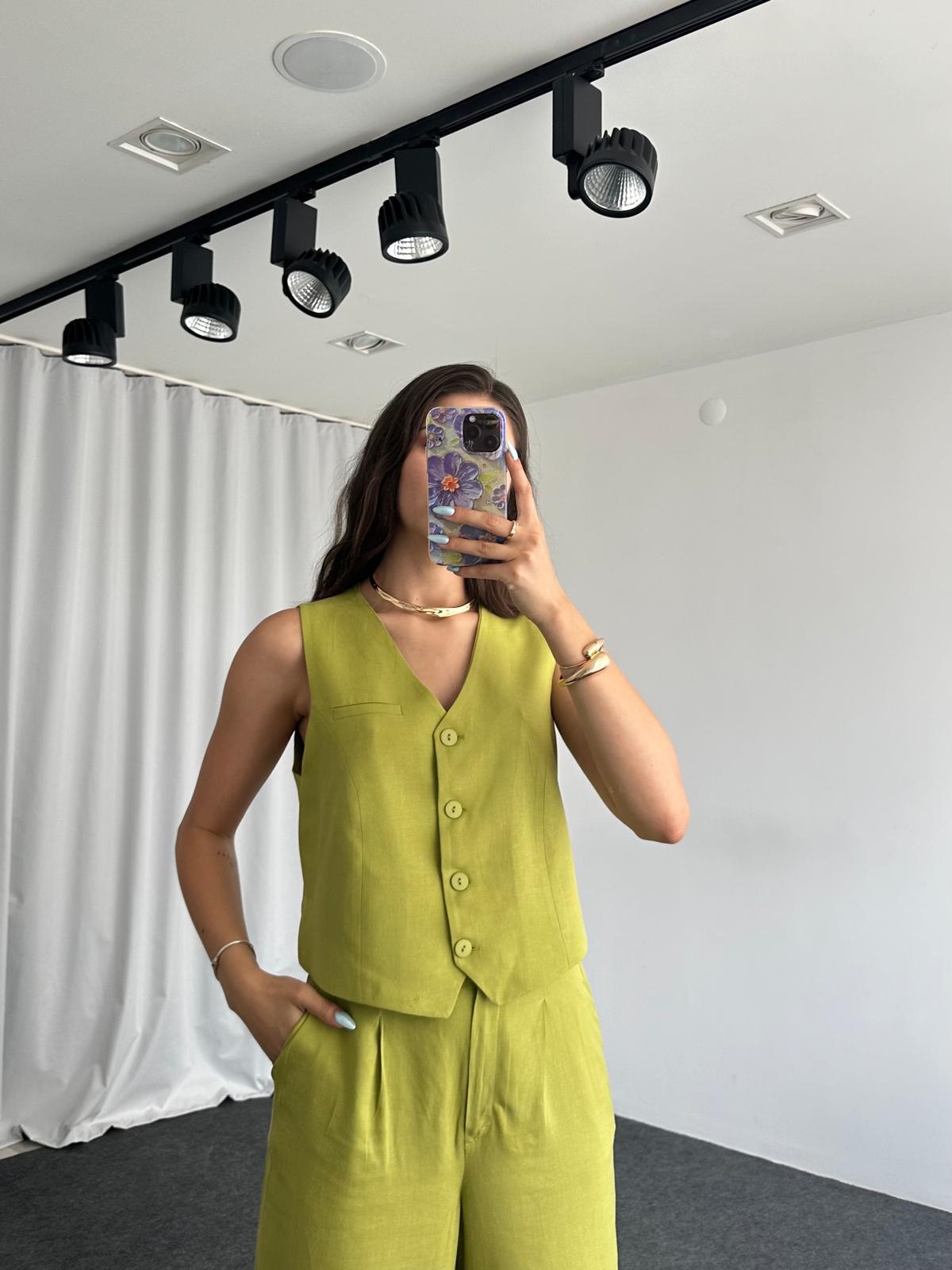 Kadın Keten Yeşil Shay Takım - Görsel 2