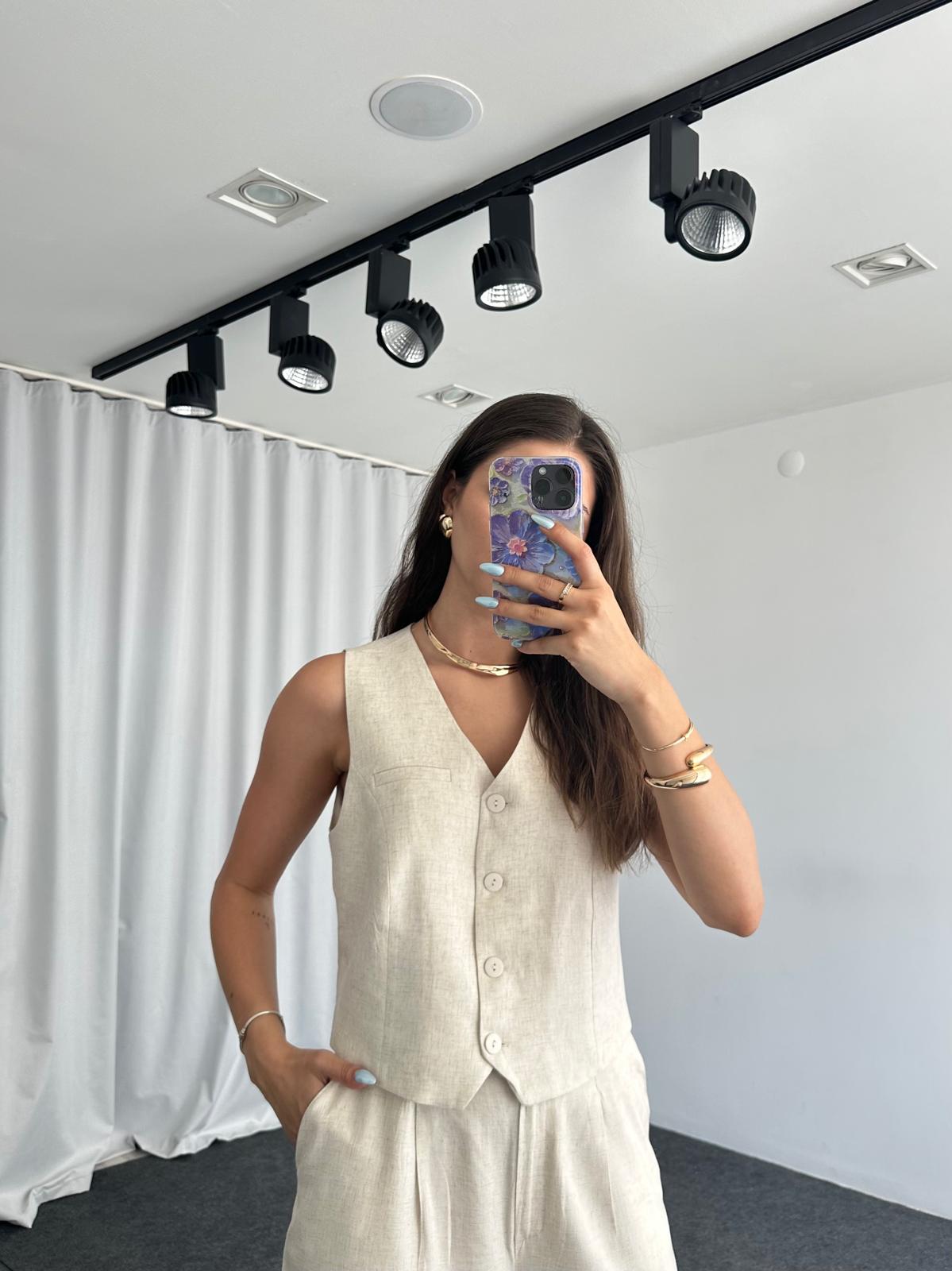 Kadın Keten Taş Rengi Shay Takım - Görsel 2