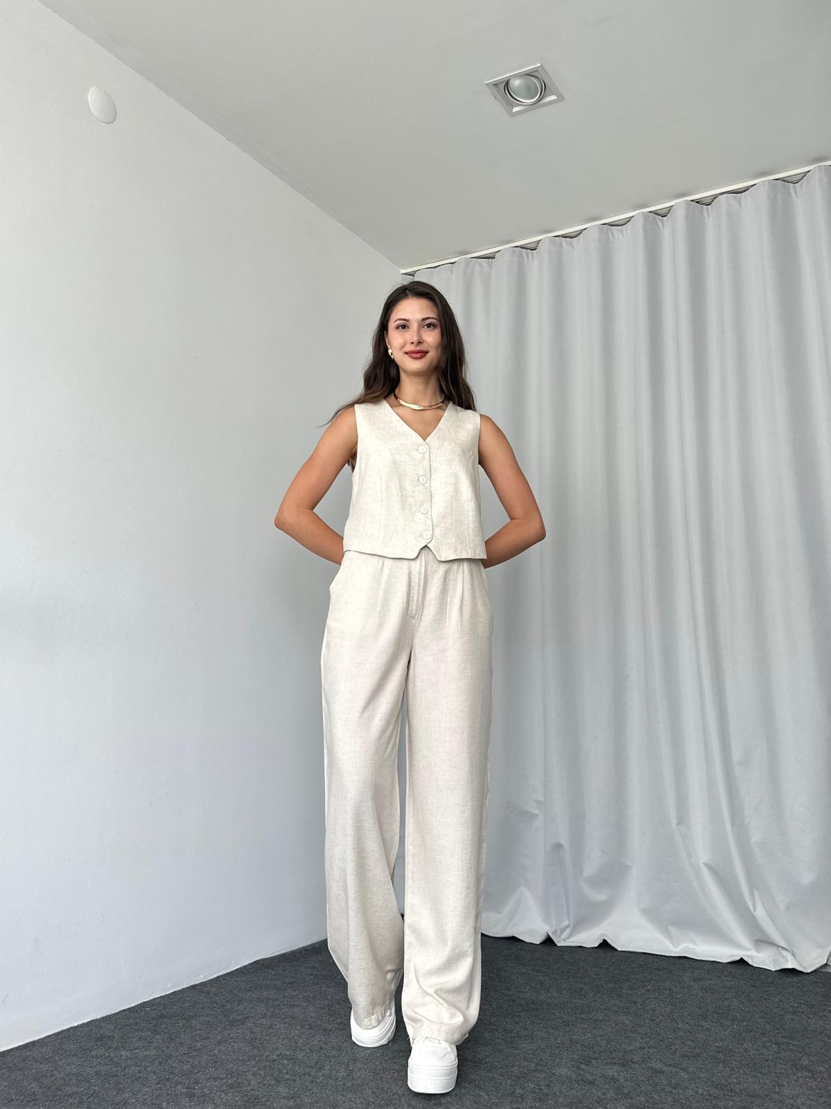 Kadın Keten Taş Rengi Shay Takım - Görsel 5