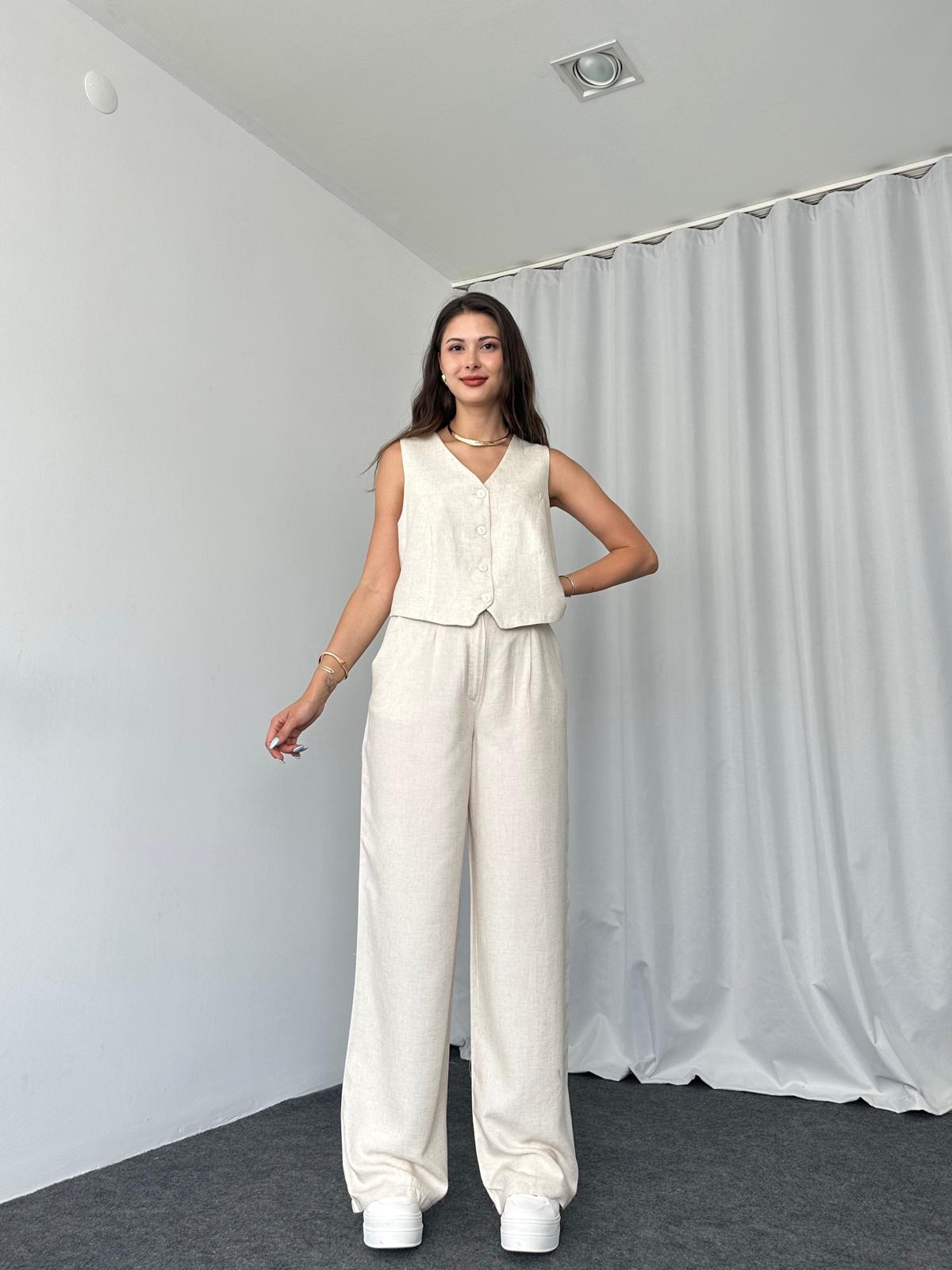 Kadın Keten Taş Rengi Shay Takım