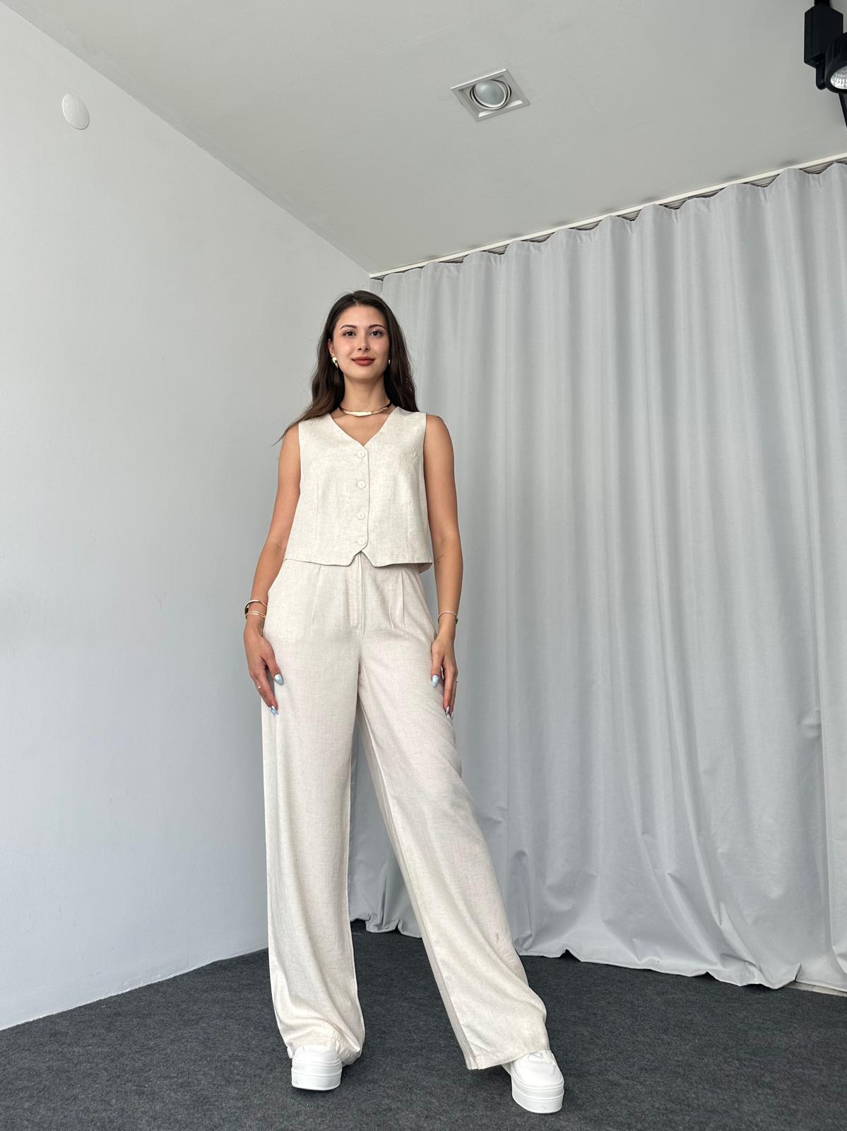 Kadın Keten Taş Rengi Shay Takım - Görsel 7