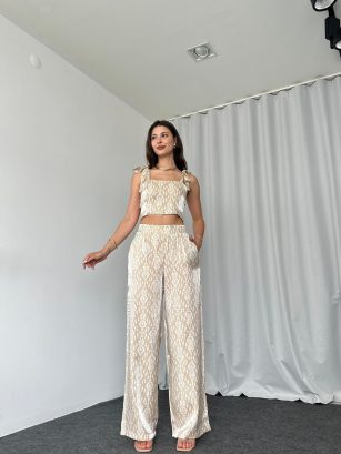 Shine Crop-Pantalon Takım (Vizon)