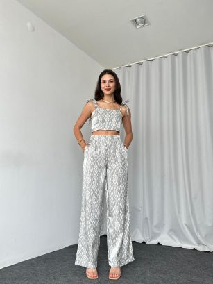 Shine Crop-Pantalon Takım (Gri)