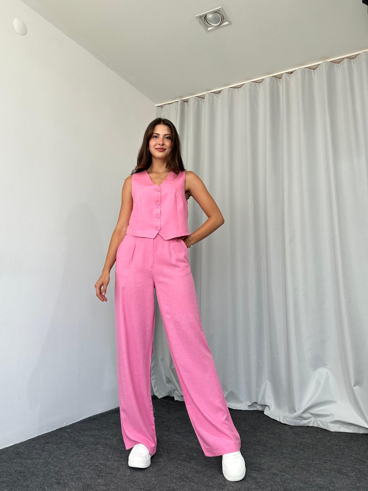 Kadın Keten Pembe Shay Takım - Görsel 3