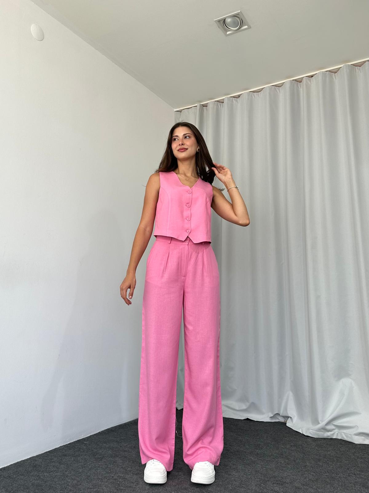 Kadın Keten Pembe Shay Takım - Görsel 4