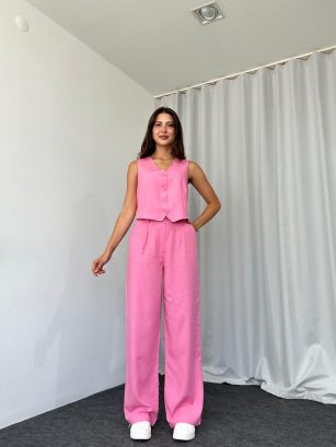 Kadın Keten Pembe Shay Takım