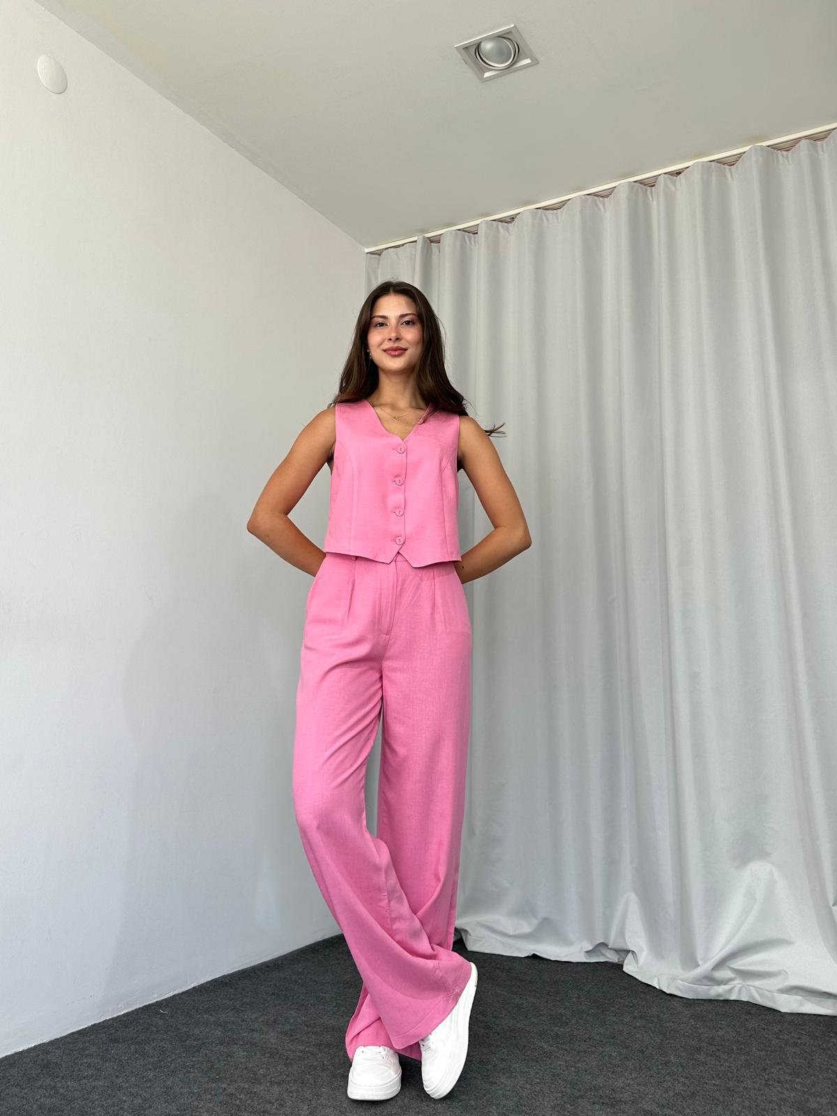 Kadın Keten Pembe Shay Takım - Görsel 5