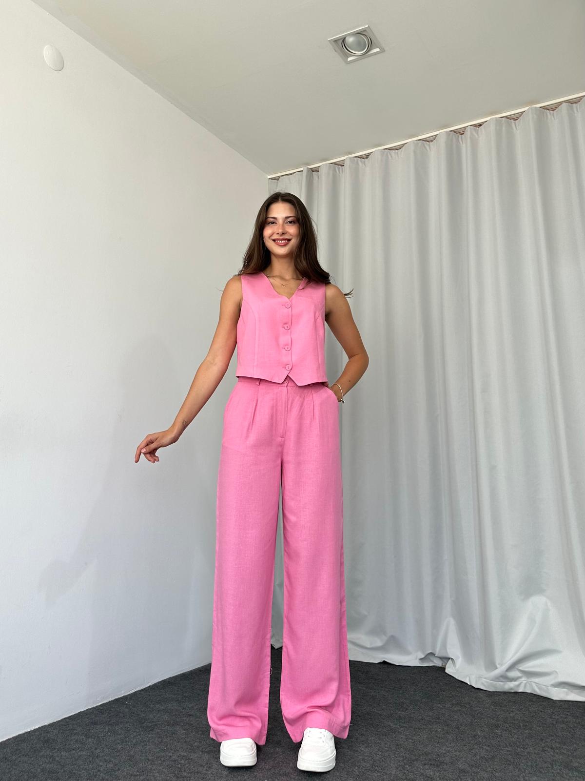 Kadın Keten Pembe Shay Takım - Görsel 6