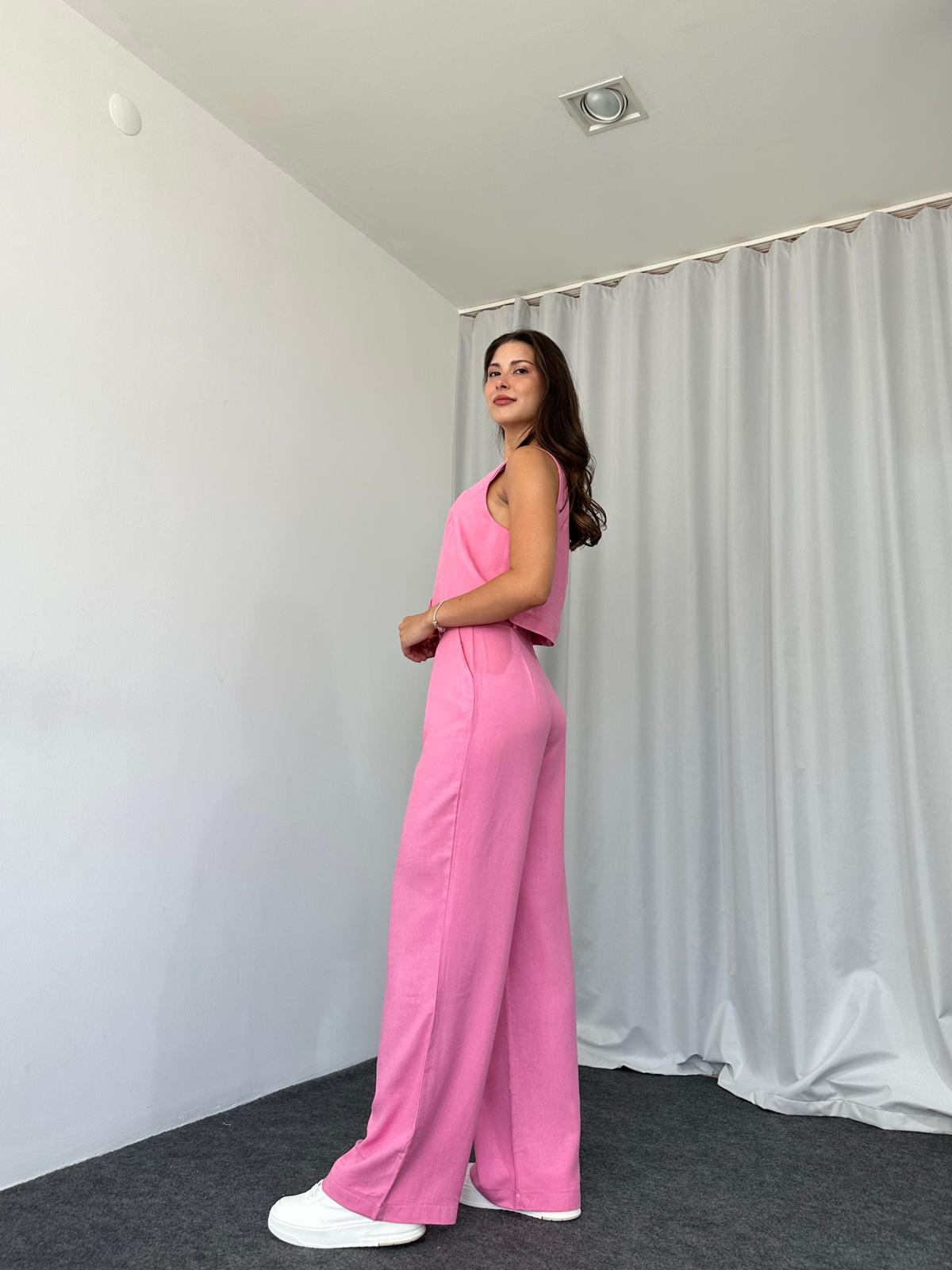 Kadın Keten Pembe Shay Takım - Görsel 7