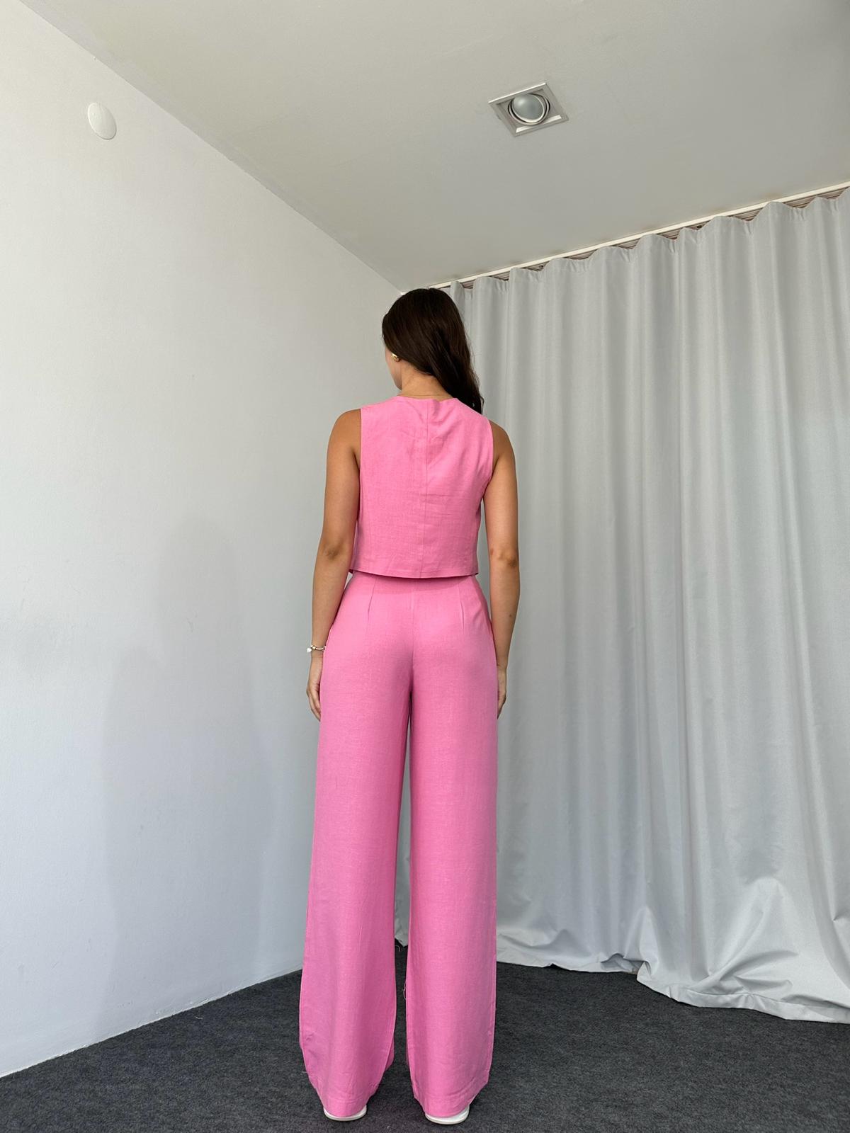 Kadın Keten Pembe Shay Takım - Görsel 8