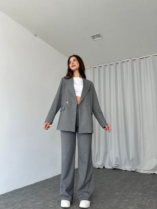 Kadın Gri Sage Ceket Takım