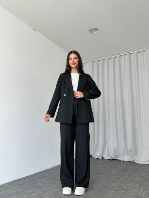 Kadın Siyah Sage Ceket Takım