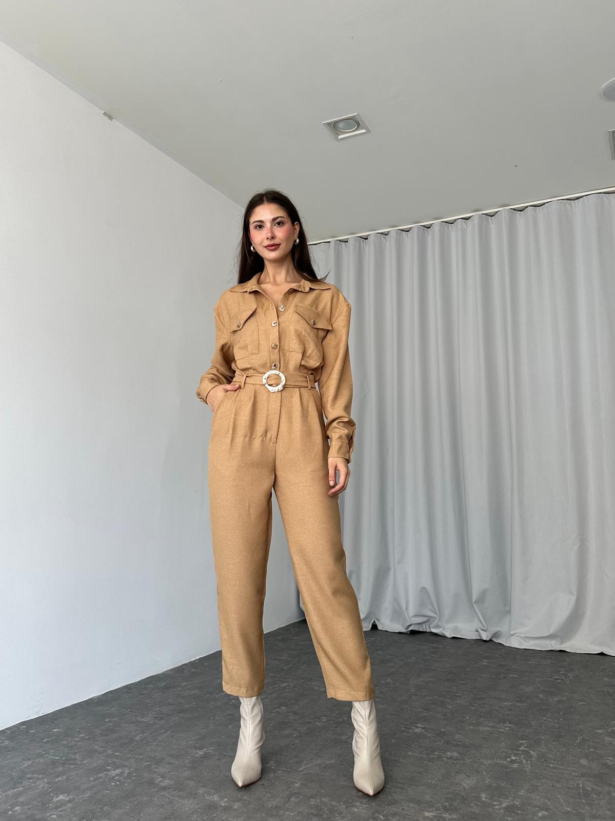 London Yün Efekt Tulum (Camel) - Görsel 2