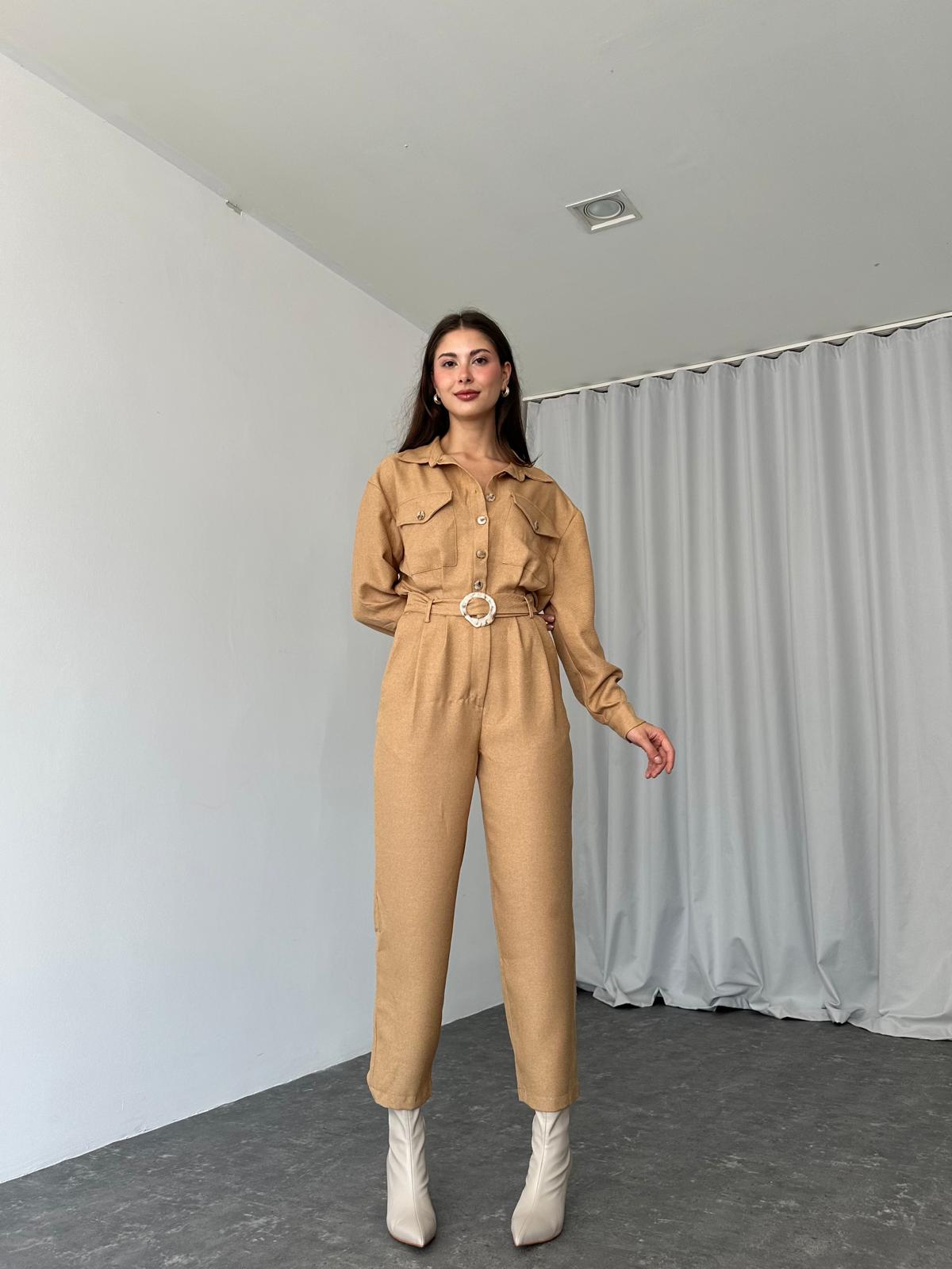 London Yün Efekt Tulum (Camel) - Görsel 5