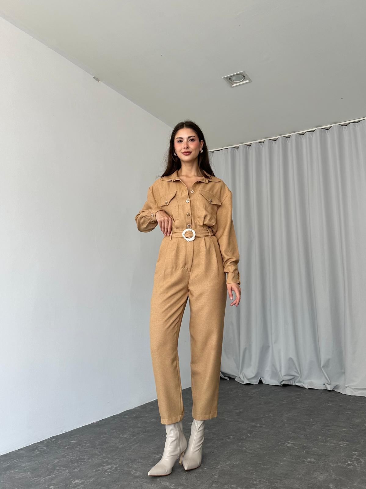 London Yün Efekt Tulum (Camel) - Görsel 6