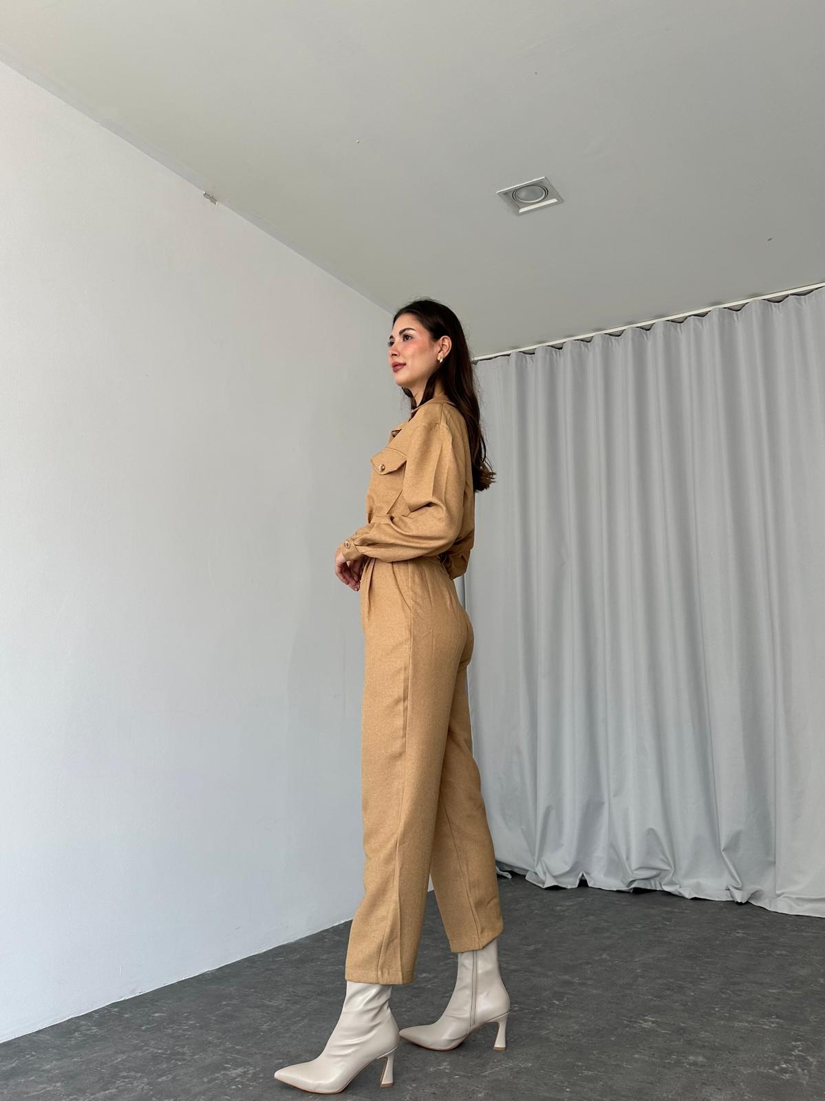 London Yün Efekt Tulum (Camel) - Görsel 7