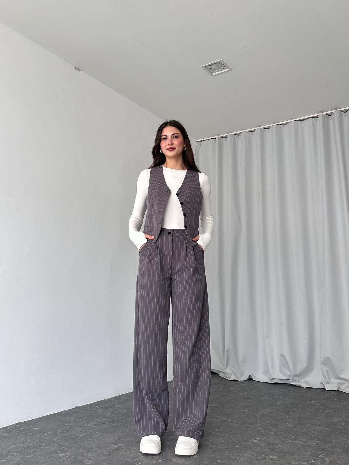 Sophia Yelek-Pantalon Takım (Füme) - Görsel 2