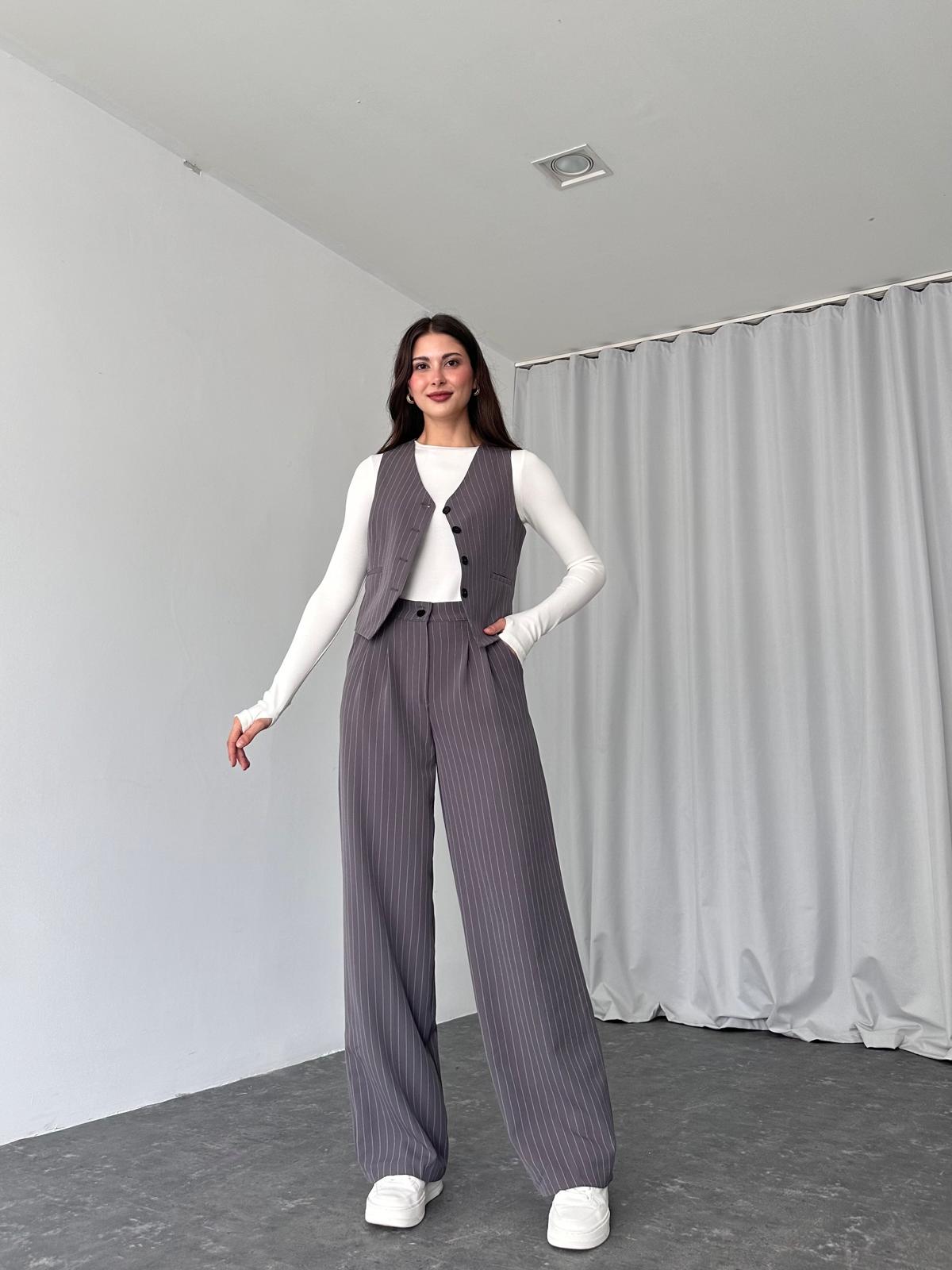 Sophia Yelek-Pantalon Takım (Füme) - Görsel 3