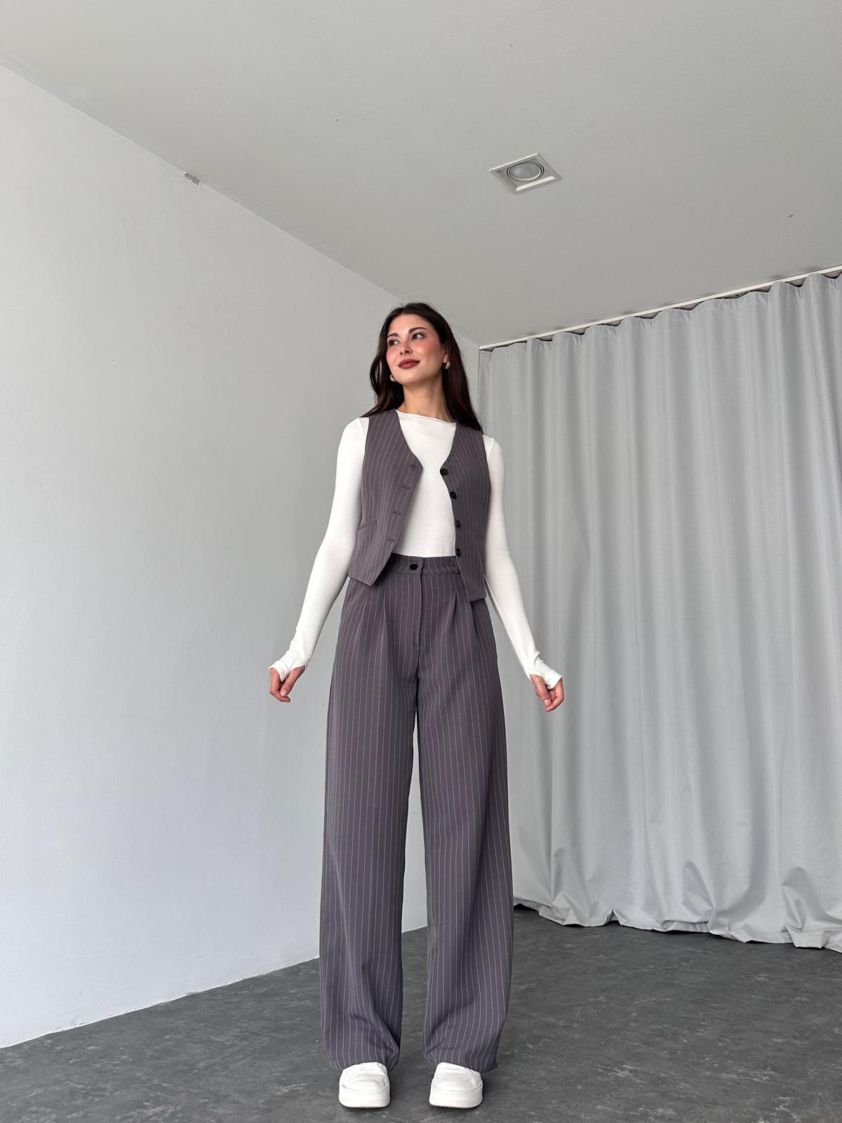 Sophia Yelek-Pantalon Takım (Füme) - Görsel 4