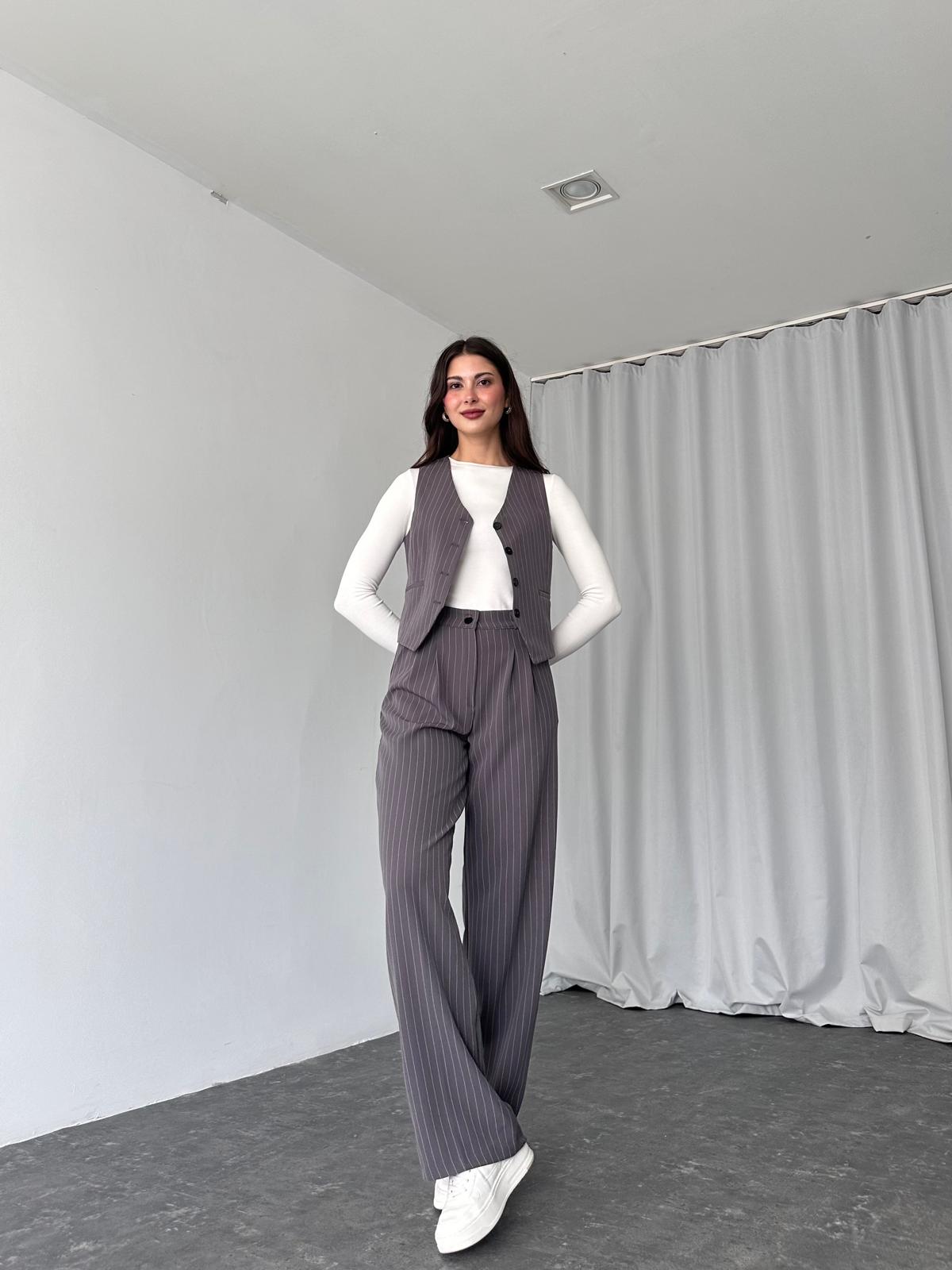 Sophia Yelek-Pantalon Takım (Füme) - Görsel 5