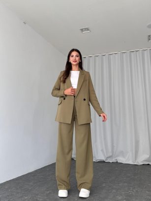 Kadın Haki Oversize Ceket Pantolon Takım