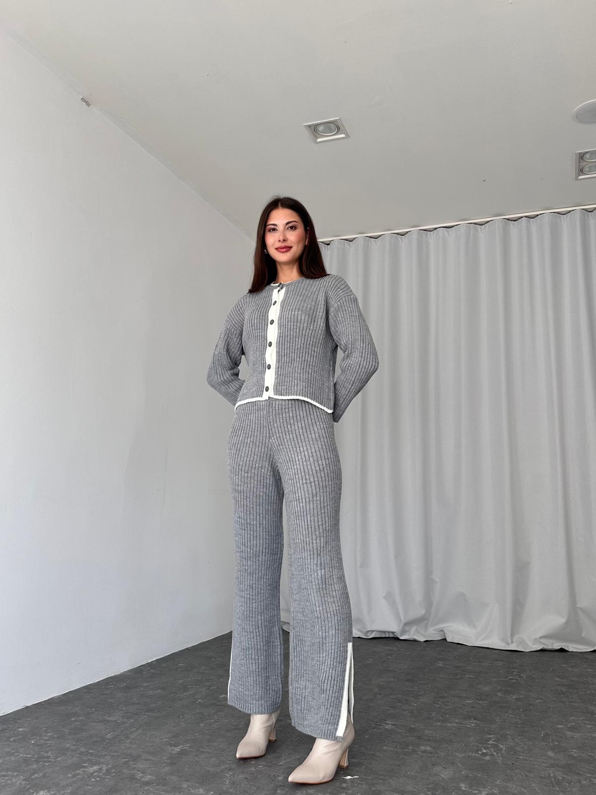 Triko Hırka-Pantolon Takım (Gri) - Görsel 4