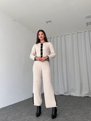 Triko Hırka-Pantolon Takım (Taş Rengi)