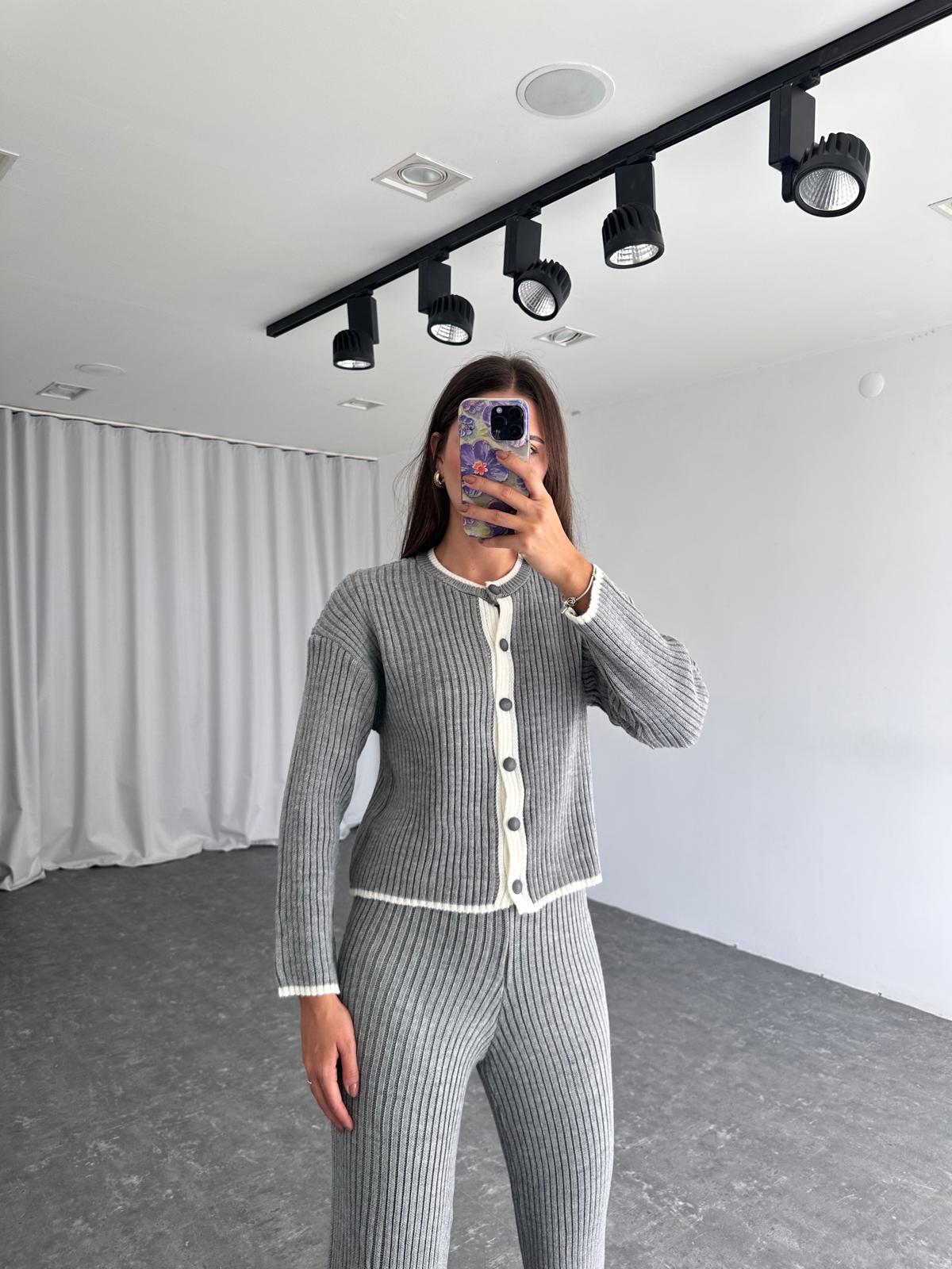 Triko Hırka-Pantolon Takım (Gri) - Görsel 2